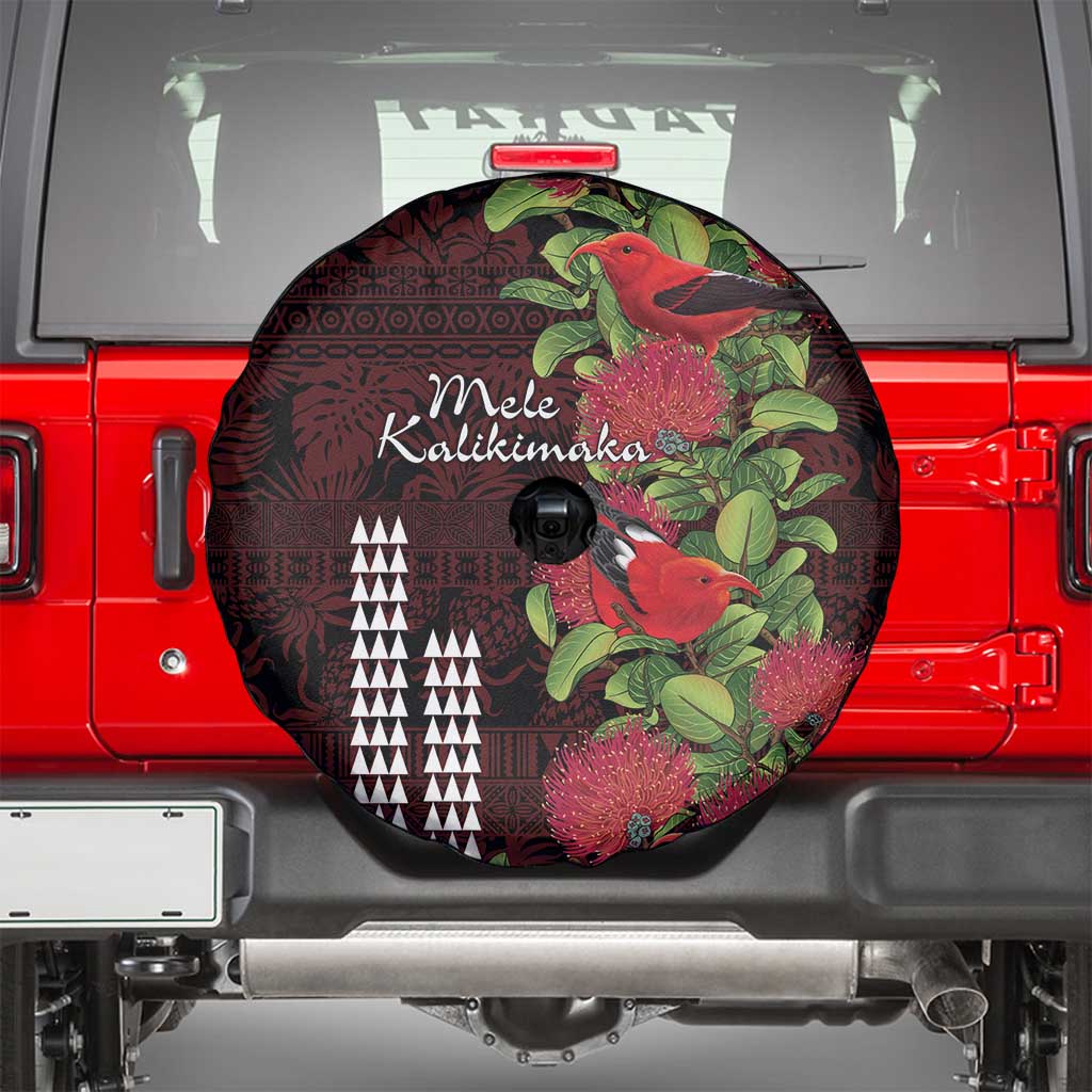 Hawaii Mele Kalikimaka Kakau Spare Tire Cover I'iwi Bird on Ohia Lehua LT7 - Polynesian Pride