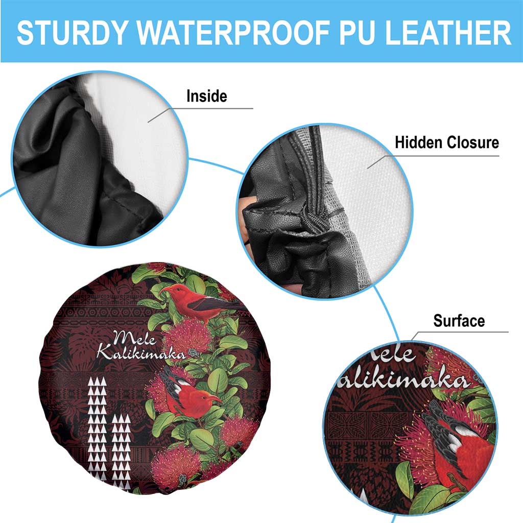 Hawaii Mele Kalikimaka Kakau Spare Tire Cover I'iwi Bird on Ohia Lehua LT7 - Polynesian Pride