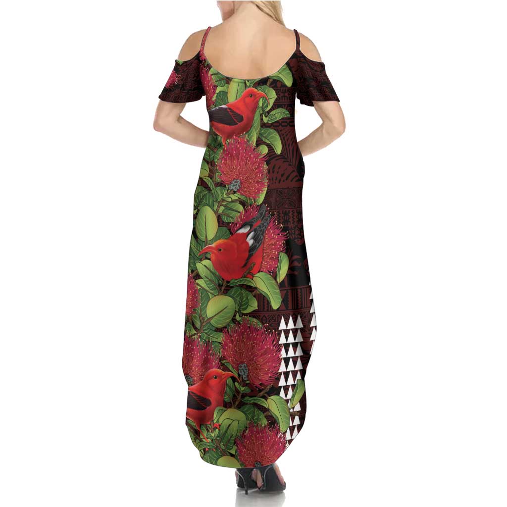 Hawaii Mele Kalikimaka Kakau Summer Maxi Dress I'iwi Bird on Ohia Lehua LT7 - Polynesian Pride