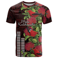 Hawaii Mele Kalikimaka Kakau T Shirt I'iwi Bird on Ohia Lehua LT7 Black Red - Polynesian Pride