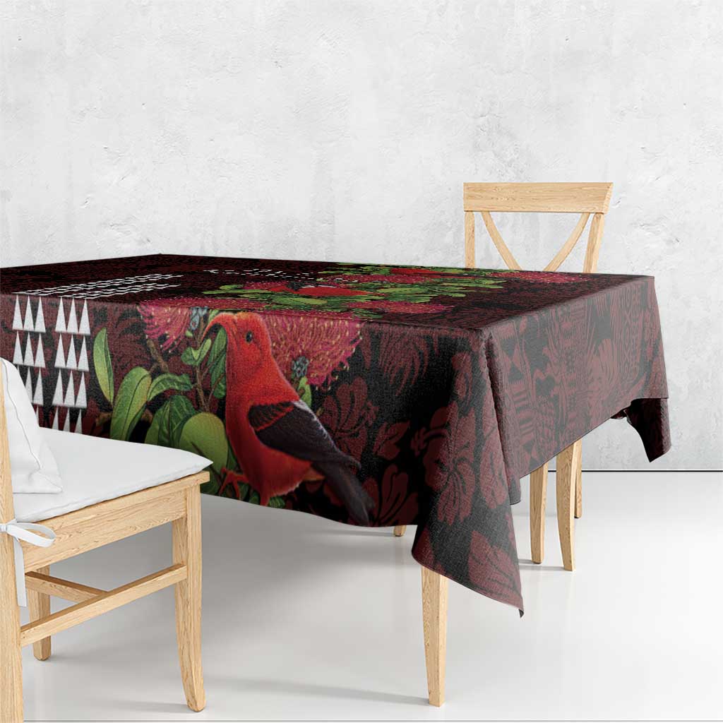 Hawaii Mele Kalikimaka Kakau Tablecloth I'iwi Bird on Ohia Lehua