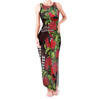 Hawaii Mele Kalikimaka Kakau Tank Maxi Dress I'iwi Bird on Ohia Lehua LT7 Women Black Red - Polynesian Pride