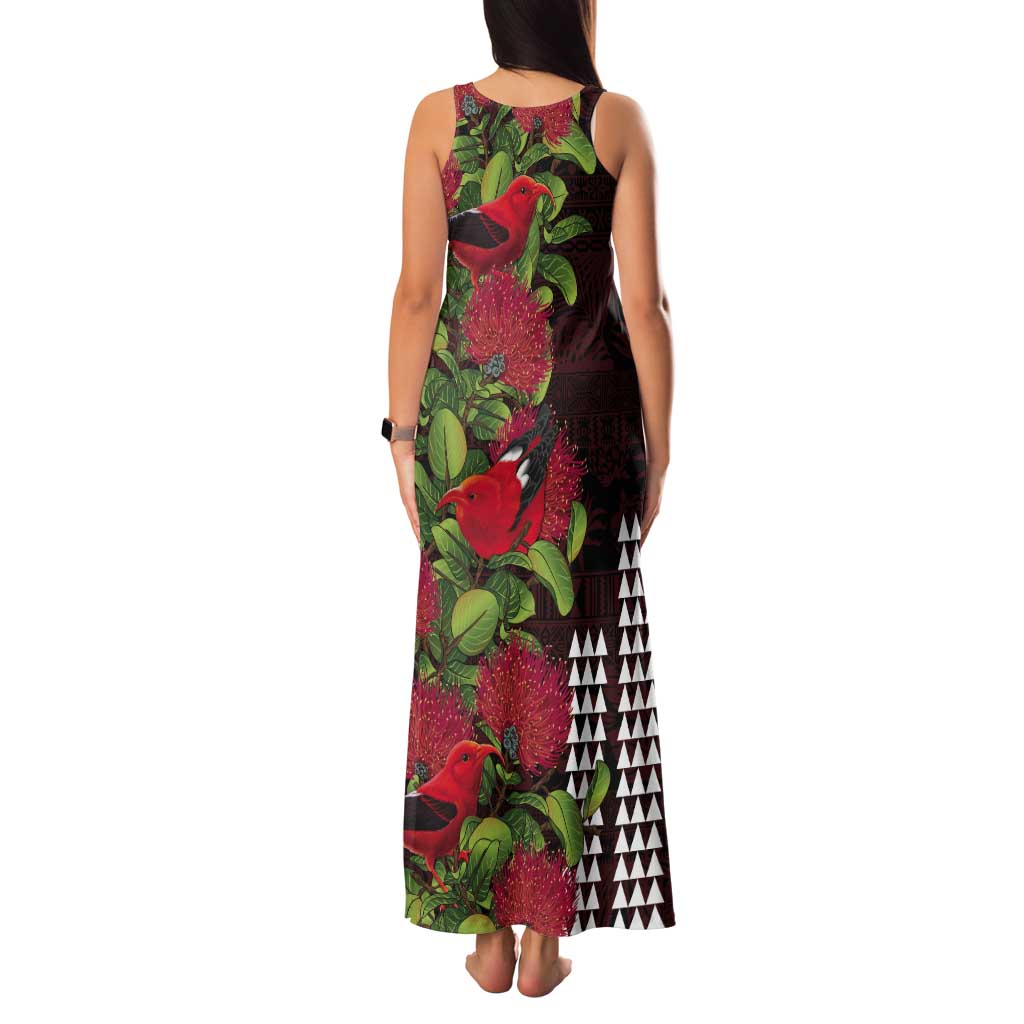 Hawaii Mele Kalikimaka Kakau Tank Maxi Dress I'iwi Bird on Ohia Lehua LT7 - Polynesian Pride