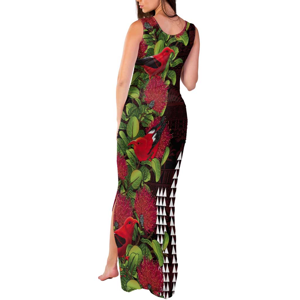 Hawaii Mele Kalikimaka Kakau Tank Maxi Dress I'iwi Bird on Ohia Lehua LT7 - Polynesian Pride