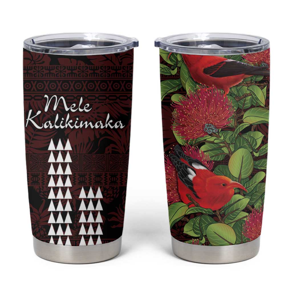 Hawaii Mele Kalikimaka Kakau Tumbler Cup I'iwi Bird on Ohia Lehua LT7 Black Red - Polynesian Pride