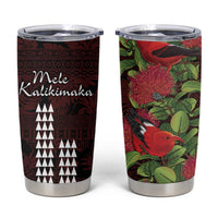 Hawaii Mele Kalikimaka Kakau Tumbler Cup I'iwi Bird on Ohia Lehua LT7 Black Red - Polynesian Pride