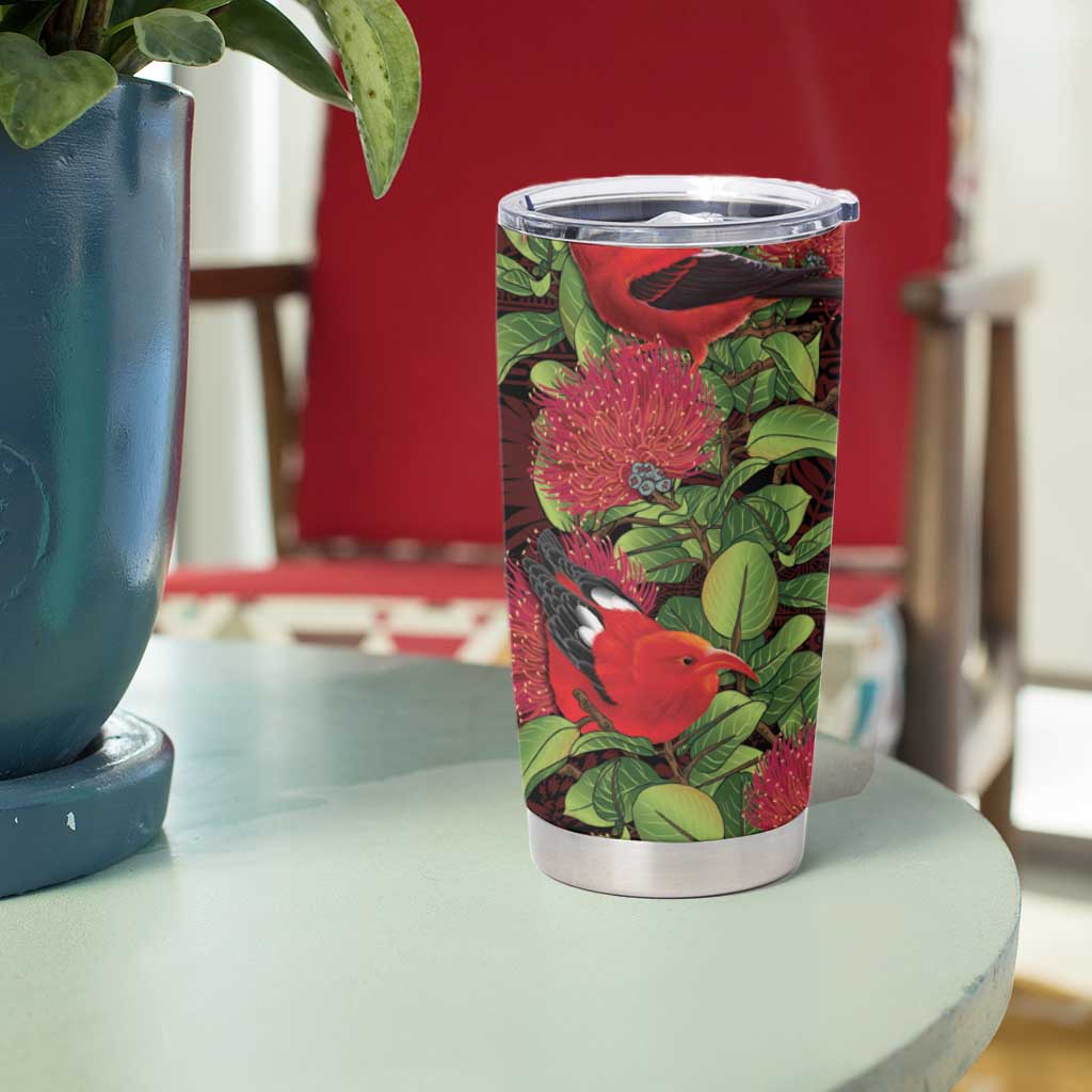 Hawaii Mele Kalikimaka Kakau Tumbler Cup I'iwi Bird on Ohia Lehua LT7 - Polynesian Pride