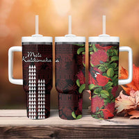 Hawaii Mele Kalikimaka Kakau Tumbler With Handle I'iwi Bird on Ohia Lehua LT7 - Polynesian Pride