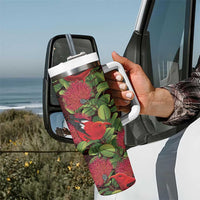 Hawaii Mele Kalikimaka Kakau Tumbler With Handle I'iwi Bird on Ohia Lehua LT7 - Polynesian Pride