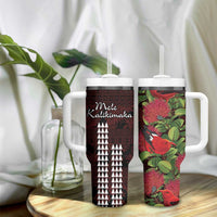 Hawaii Mele Kalikimaka Kakau Tumbler With Handle I'iwi Bird on Ohia Lehua LT7 - Polynesian Pride