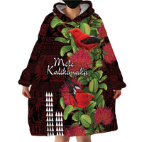 Hawaii Mele Kalikimaka Kakau Wearable Blanket Hoodie I'iwi Bird on Ohia Lehua LT7 - Polynesian Pride