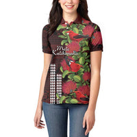 Hawaii Mele Kalikimaka Kakau Women Polo Shirt I'iwi Bird on Ohia Lehua LT7 - Polynesian Pride