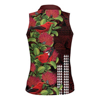 Hawaii Mele Kalikimaka Kakau Women Sleeveless Polo Shirt I'iwi Bird on Ohia Lehua LT7 - Polynesian Pride