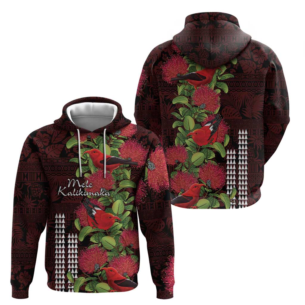 Hawaii Mele Kalikimaka Kakau Zip Hoodie I'iwi Bird on Ohia Lehua LT7 - Polynesian Pride