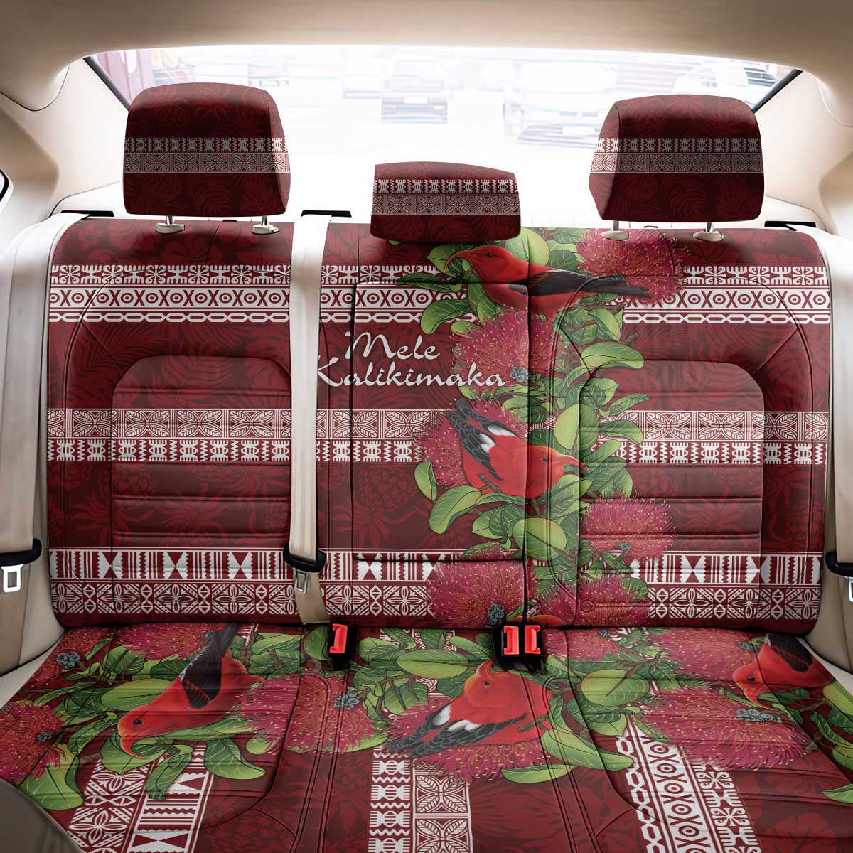Hawaii Christmas Mele Kalikimaka Back Car Seat Cover I'iwi Bird on Ohia Lehua LT7 - Polynesian Pride
