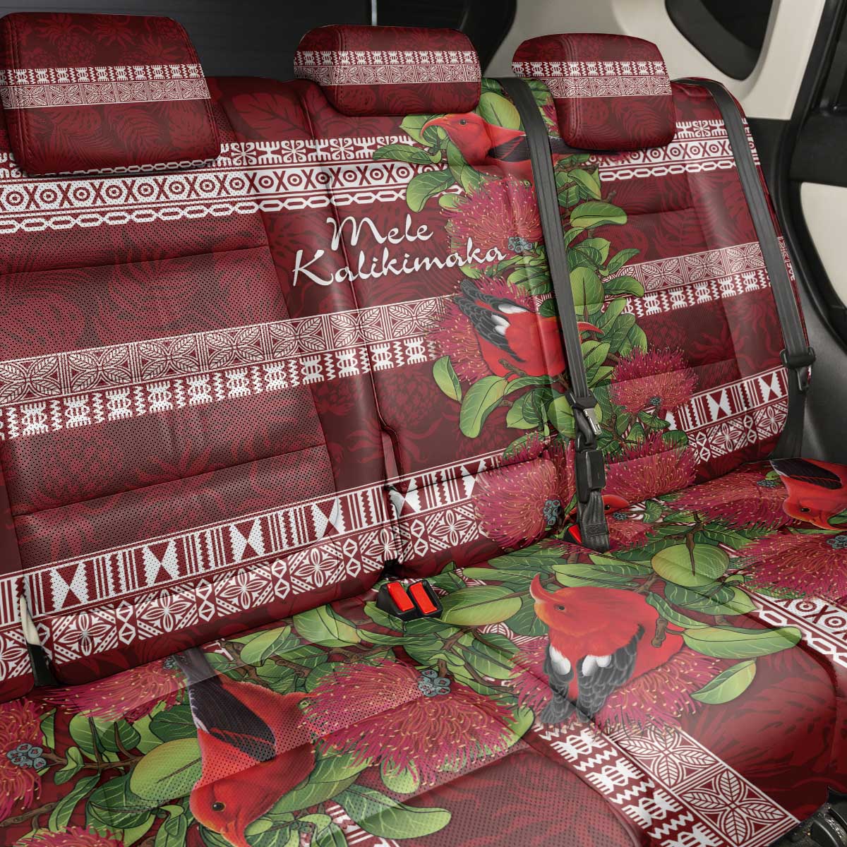 Hawaii Christmas Mele Kalikimaka Back Car Seat Cover I'iwi Bird on Ohia Lehua LT7 - Polynesian Pride