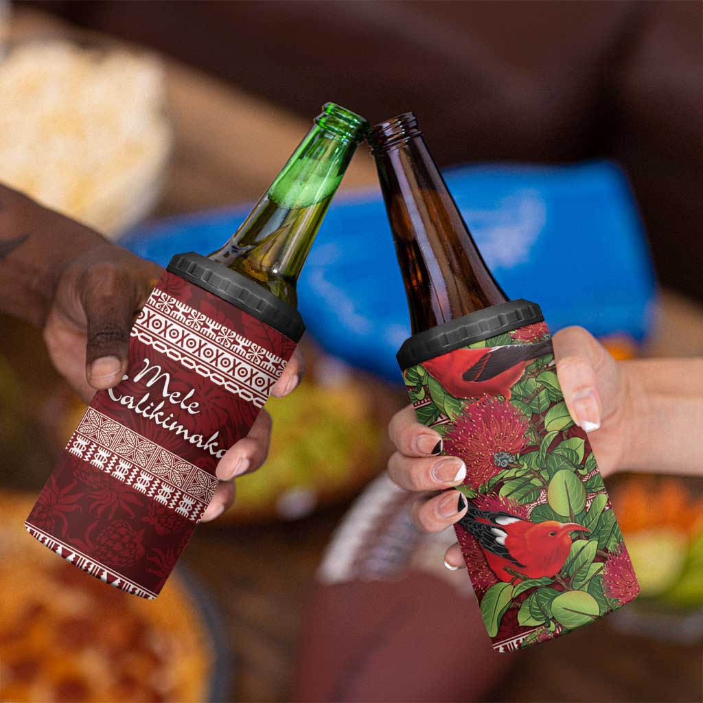 Hawaii Christmas Mele Kalikimaka 4 in 1 Can Cooler Tumbler I'iwi Bird on Ohia Lehua LT7 - Polynesian Pride