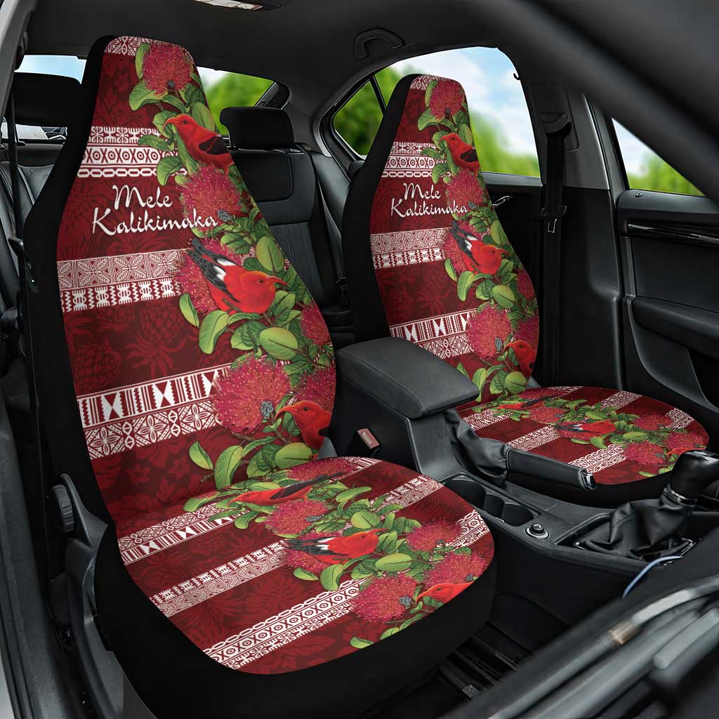 Hawaii Christmas Mele Kalikimaka Car Seat Cover I'iwi Bird on Ohia Lehua LT7 One Size Red White - Polynesian Pride
