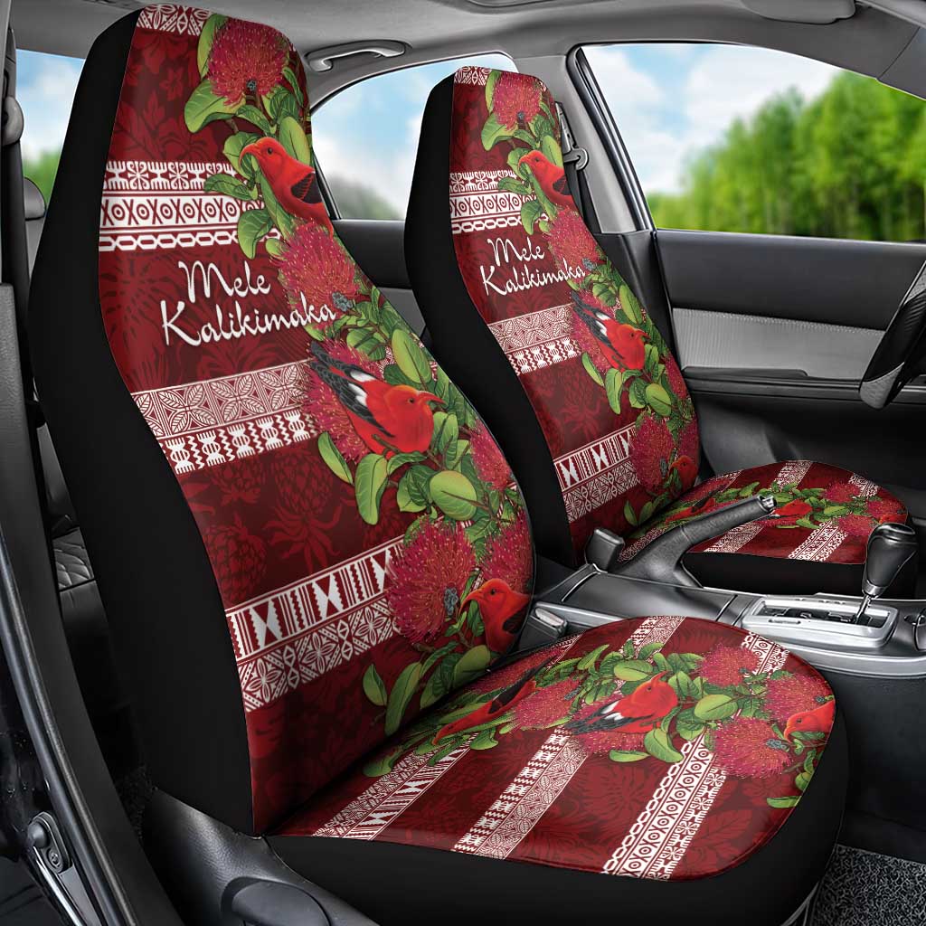 Hawaii Christmas Mele Kalikimaka Car Seat Cover I'iwi Bird on Ohia Lehua LT7 - Polynesian Pride