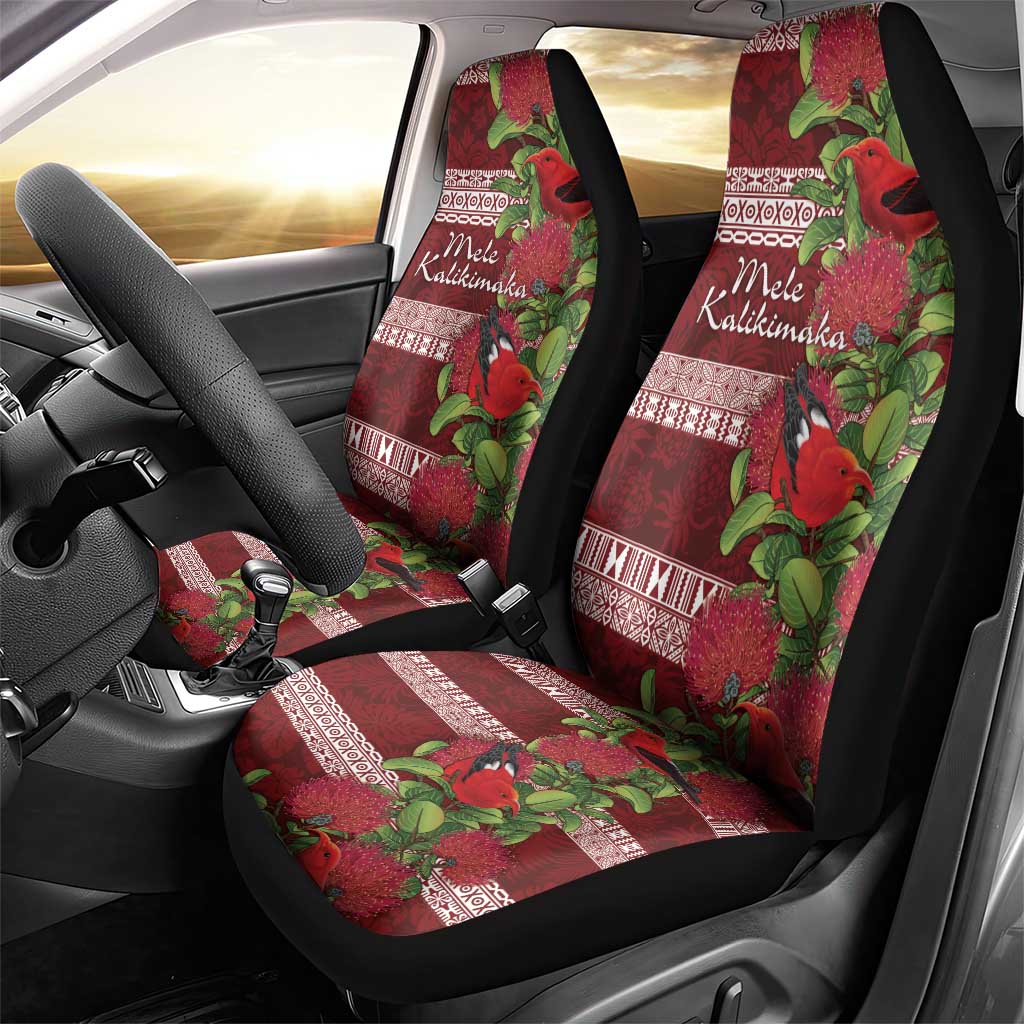 Hawaii Christmas Mele Kalikimaka Car Seat Cover I'iwi Bird on Ohia Lehua LT7 - Polynesian Pride