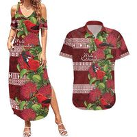 Hawaii Christmas Mele Kalikimaka Couples Matching Summer Maxi Dress and Hawaiian Shirt I'iwi Bird on Ohia Lehua