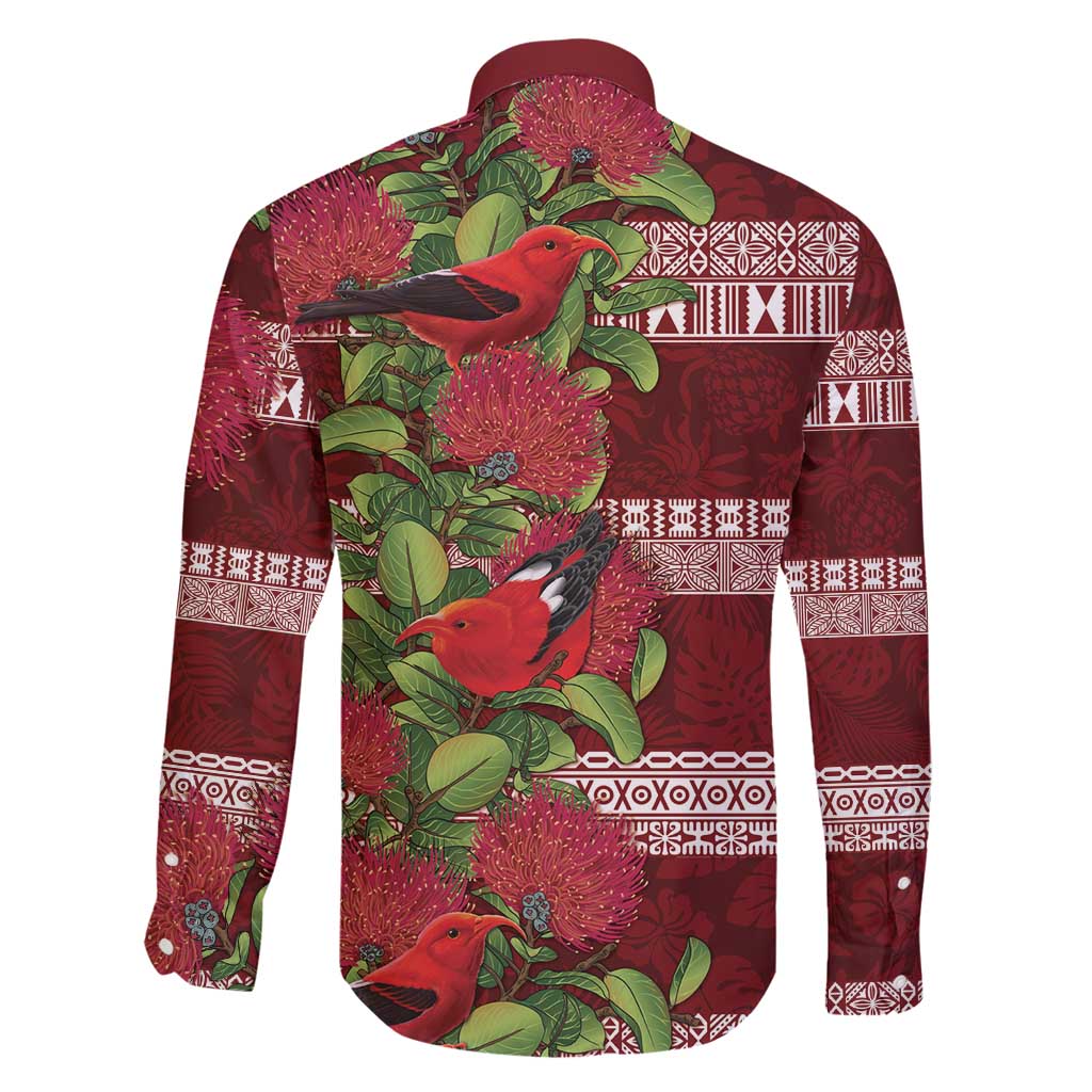 Hawaii Christmas Mele Kalikimaka Family Matching Long Sleeve Bodycon Dress and Hawaiian Shirt I'iwi Bird on Ohia Lehua