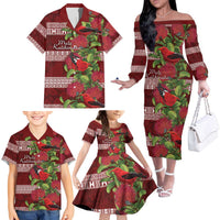 Hawaii Christmas Mele Kalikimaka Family Matching Off The Shoulder Long Sleeve Dress and Hawaiian Shirt I'iwi Bird on Ohia Lehua LT7 - Polynesian Pride