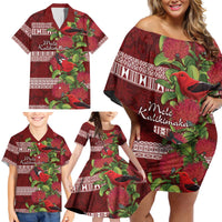 Hawaii Christmas Mele Kalikimaka Family Matching Off Shoulder Short Dress and Hawaiian Shirt I'iwi Bird on Ohia Lehua LT7 - Polynesian Pride