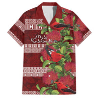 Hawaii Christmas Mele Kalikimaka Family Matching Off Shoulder Short Dress and Hawaiian Shirt I'iwi Bird on Ohia Lehua LT7 Dad's Shirt - Short Sleeve Red White - Polynesian Pride