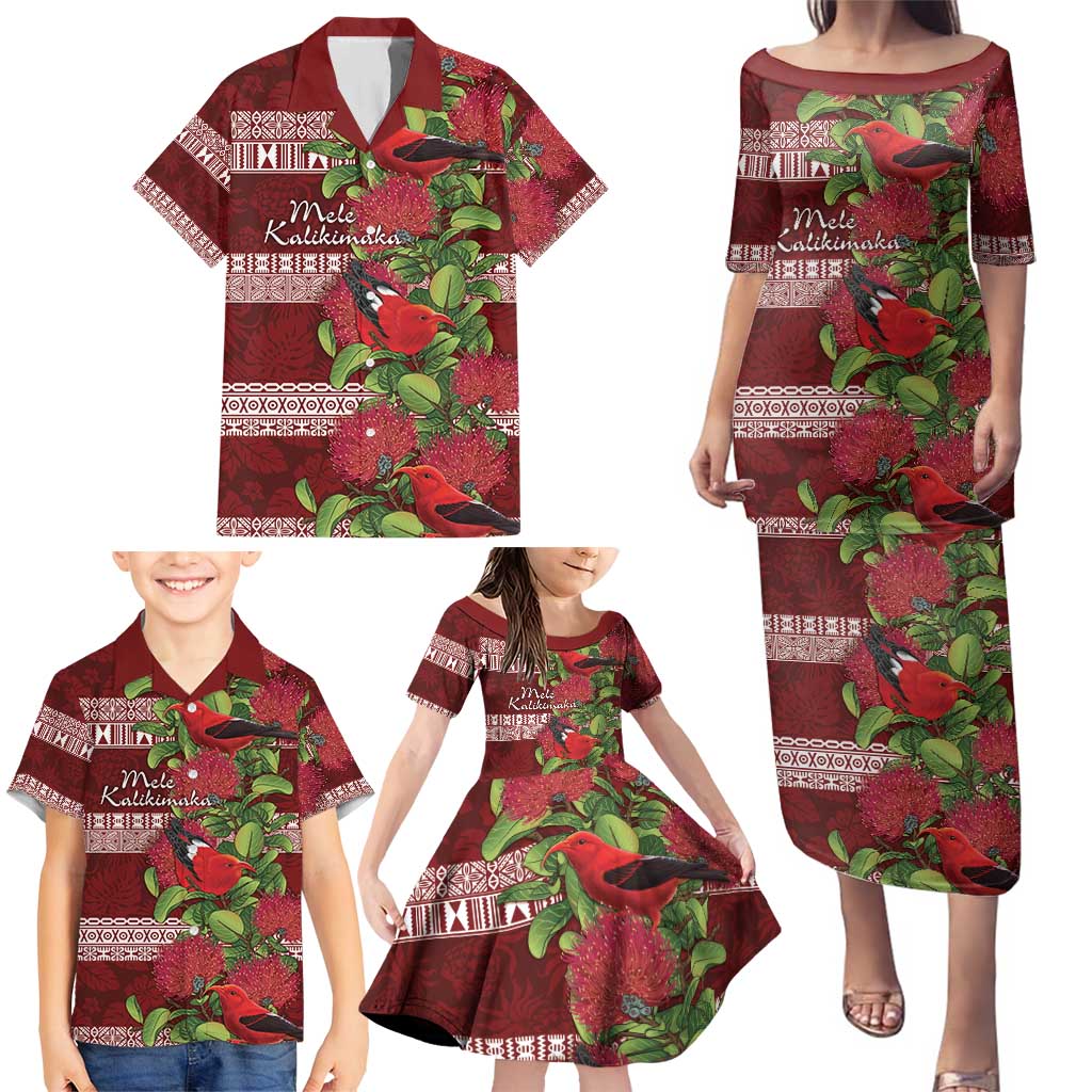 Hawaii Christmas Mele Kalikimaka Family Matching Puletasi and Hawaiian Shirt I'iwi Bird on Ohia Lehua LT7 - Polynesian Pride