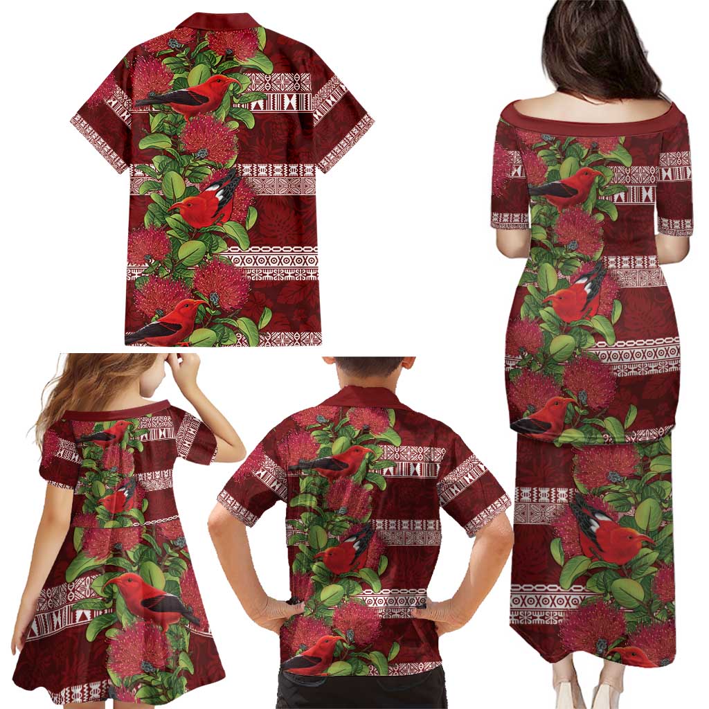 Hawaii Christmas Mele Kalikimaka Family Matching Puletasi and Hawaiian Shirt I'iwi Bird on Ohia Lehua LT7 - Polynesian Pride