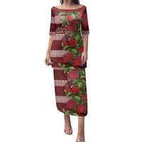 Hawaii Christmas Mele Kalikimaka Family Matching Puletasi and Hawaiian Shirt I'iwi Bird on Ohia Lehua LT7 Mom's Dress Red White - Polynesian Pride