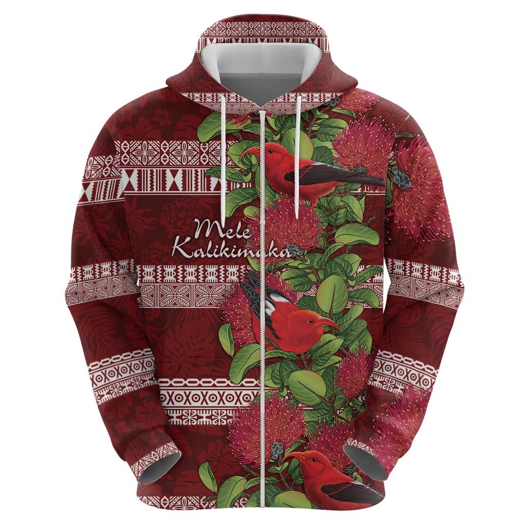 Hawaii Christmas Mele Kalikimaka Hoodie I'iwi Bird on Ohia Lehua LT7 - Polynesian Pride