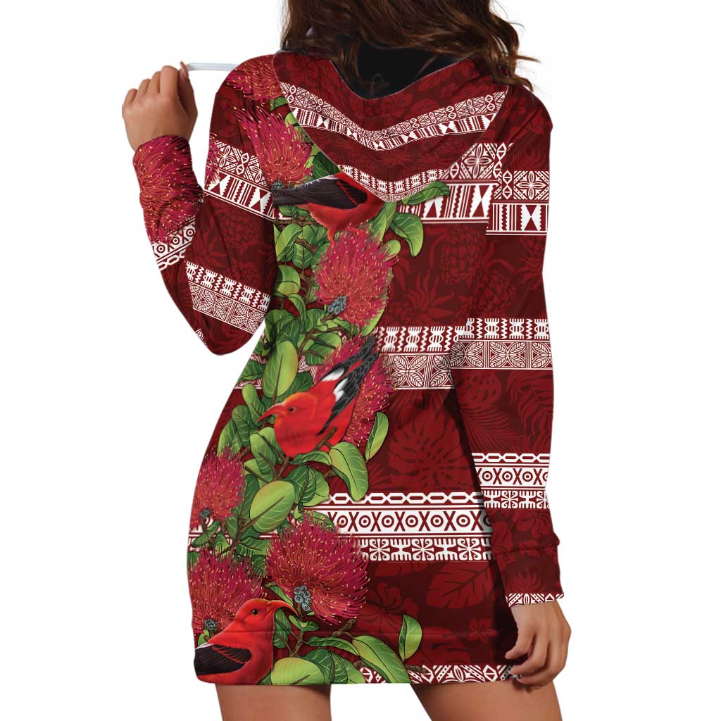 Hawaii Christmas Mele Kalikimaka Hoodie Dress I'iwi Bird on Ohia Lehua LT7 - Polynesian Pride