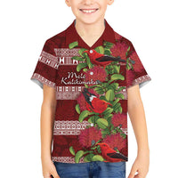 Hawaii Christmas Mele Kalikimaka Kid Hawaiian Shirt I'iwi Bird on Ohia Lehua LT7 Kid Red White - Polynesian Pride
