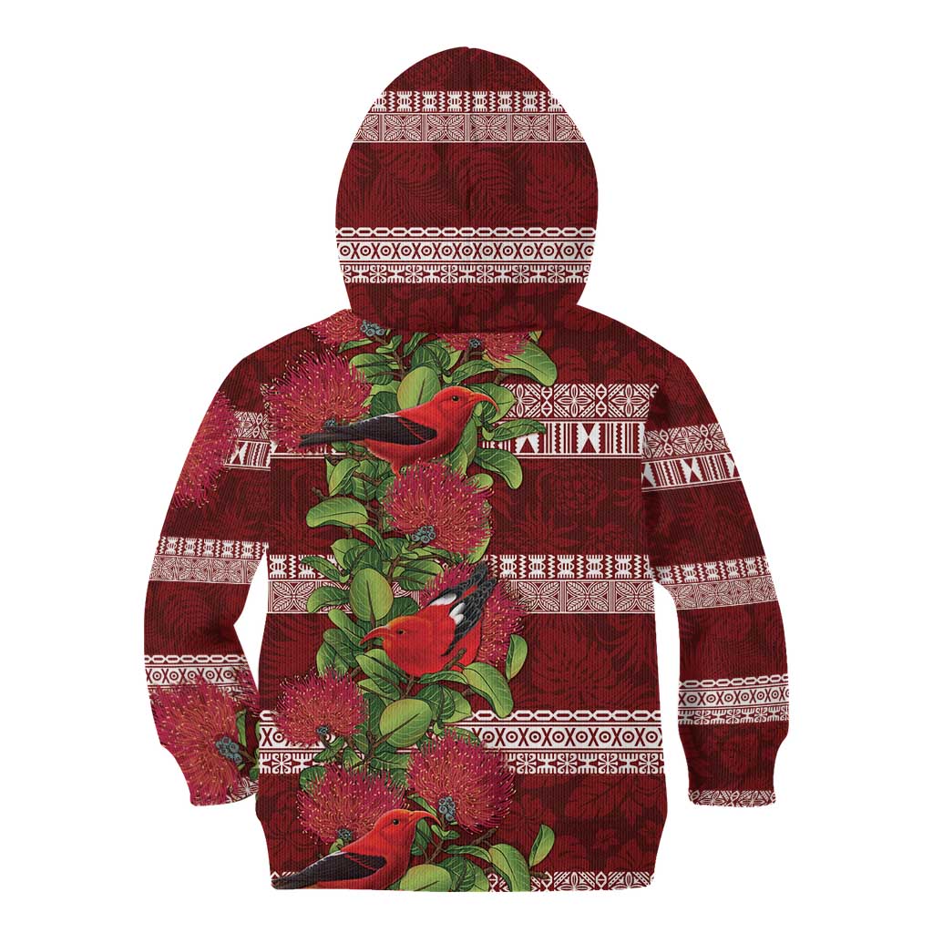 Hawaii Christmas Mele Kalikimaka Kid Hoodie I'iwi Bird on Ohia Lehua LT7 - Polynesian Pride