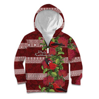 Hawaii Christmas Mele Kalikimaka Kid Hoodie I'iwi Bird on Ohia Lehua LT7 Zip Hoodie Red White - Polynesian Pride