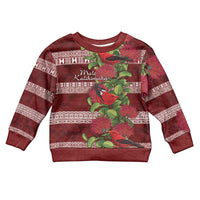 Hawaii Christmas Mele Kalikimaka Kid Ugly Christmas Sweater I'iwi Bird on Ohia Lehua LT7 Kid Red White - Polynesian Pride
