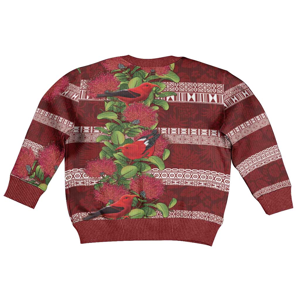 Hawaii Christmas Mele Kalikimaka Kid Ugly Christmas Sweater I'iwi Bird on Ohia Lehua LT7 - Polynesian Pride