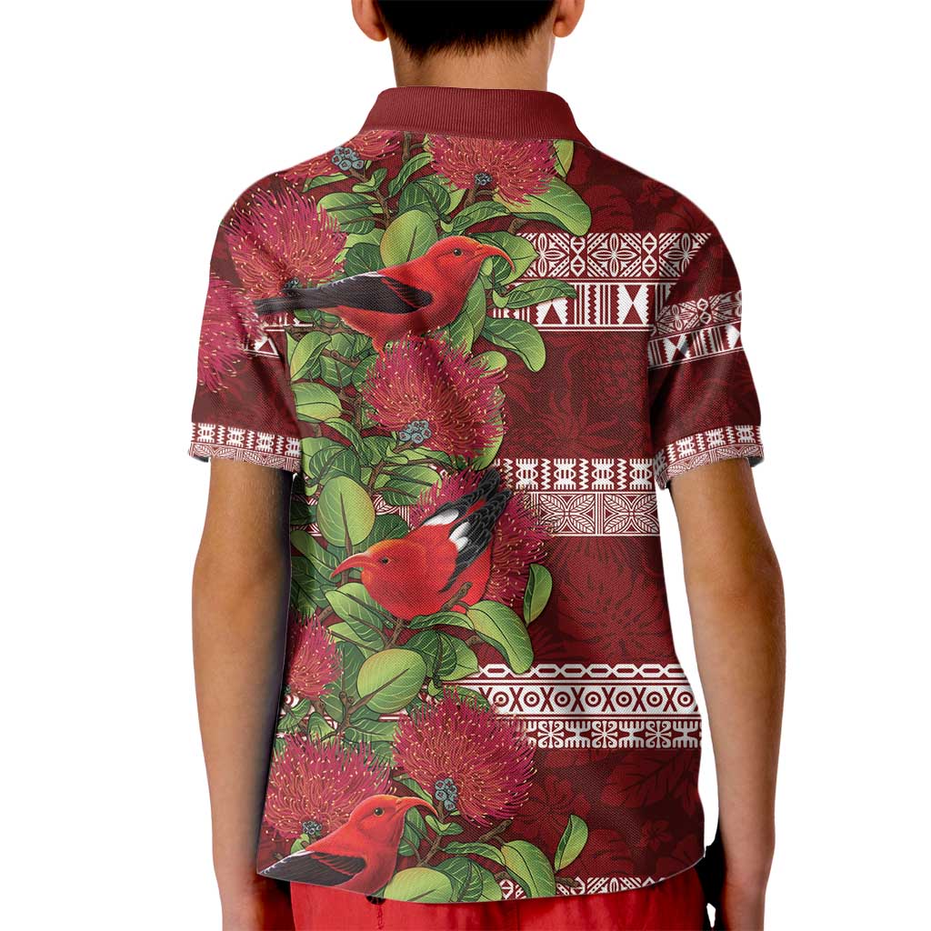 Hawaii Christmas Mele Kalikimaka Kid Polo Shirt I'iwi Bird on Ohia Lehua LT7 - Polynesian Pride