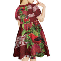 Hawaii Christmas Mele Kalikimaka Kid Short Sleeve Dress I'iwi Bird on Ohia Lehua LT7 - Polynesian Pride