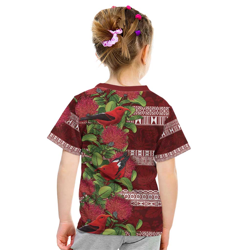 Hawaii Christmas Mele Kalikimaka Kid T Shirt I'iwi Bird on Ohia Lehua LT7 - Polynesian Pride