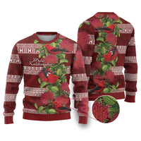 Hawaii Christmas Mele Kalikimaka Ugly Christmas Sweater I'iwi Bird on Ohia Lehua LT7 Red White - Polynesian Pride