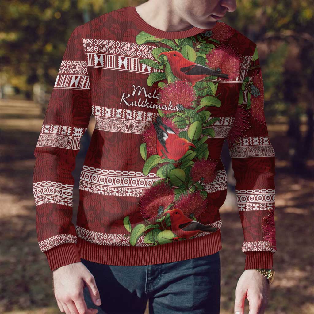 Hawaii Christmas Mele Kalikimaka Ugly Christmas Sweater I'iwi Bird on Ohia Lehua LT7 - Polynesian Pride