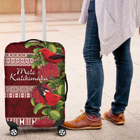 Hawaii Christmas Mele Kalikimaka Luggage Cover I'iwi Bird on Ohia Lehua LT7 Red White - Polynesian Pride