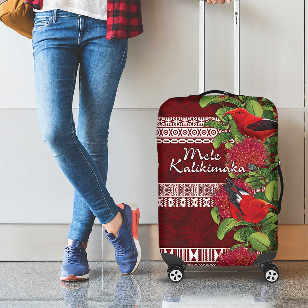 Hawaii Christmas Mele Kalikimaka Luggage Cover I'iwi Bird on Ohia Lehua LT7 - Polynesian Pride
