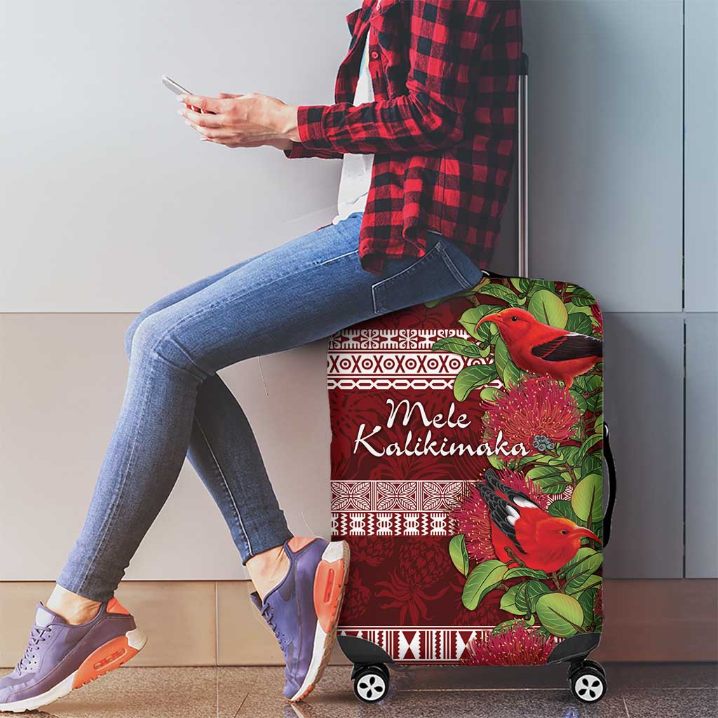 Hawaii Christmas Mele Kalikimaka Luggage Cover I'iwi Bird on Ohia Lehua LT7 - Polynesian Pride