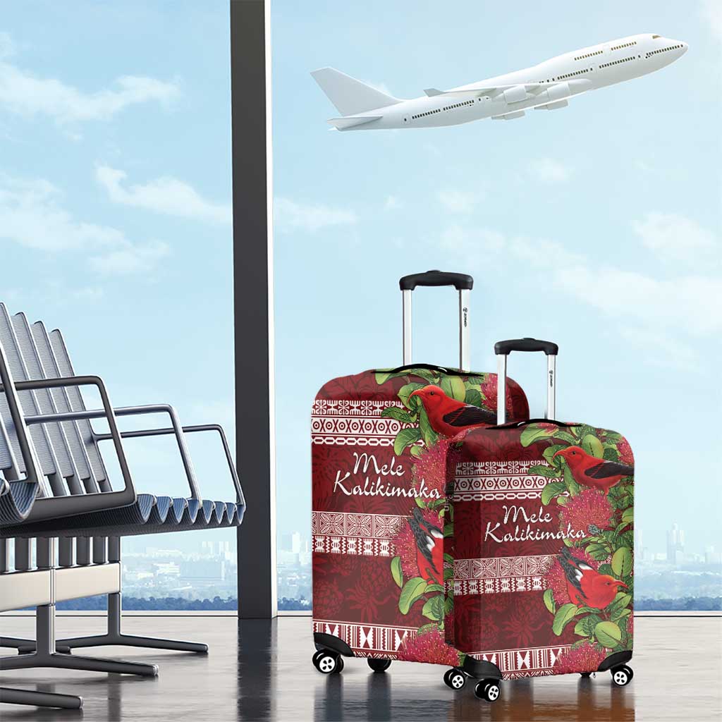 Hawaii Christmas Mele Kalikimaka Luggage Cover I'iwi Bird on Ohia Lehua LT7 - Polynesian Pride