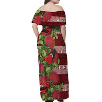Hawaii Christmas Mele Kalikimaka Off Shoulder Maxi Dress I'iwi Bird on Ohia Lehua LT7 - Polynesian Pride