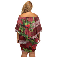 Hawaii Christmas Mele Kalikimaka Off Shoulder Short Dress I'iwi Bird on Ohia Lehua LT7 - Polynesian Pride